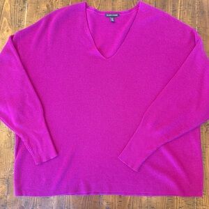 Eileen Fisher Magenta V Neck Wool Sweater EUC Loose Fit Size Large